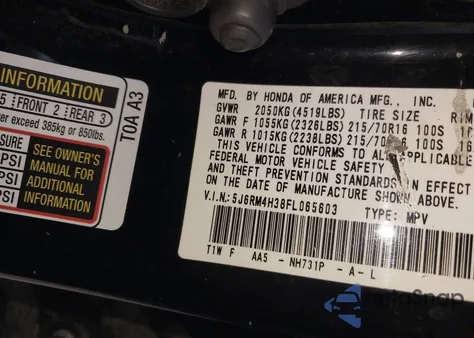 2015 Honda Cr-V Lx z USA, uszkodzony, nr VIN 5J6RM4H38FL065603